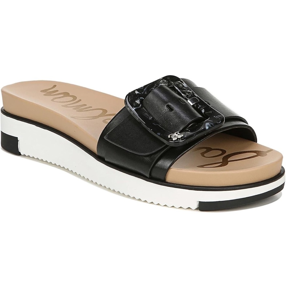 Sam Edelman Black Croc Embossed Slide Sandals
